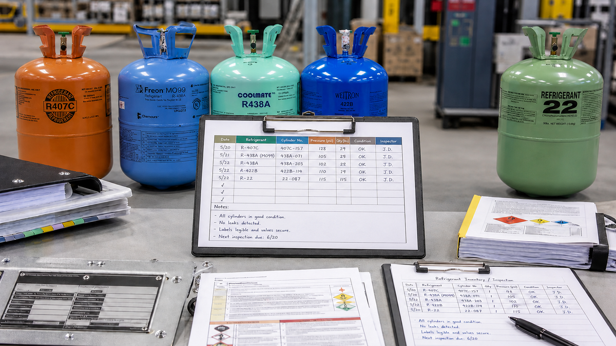 R22 retrofit comparison paperwork with sealed refrigerant cylinders for R438A MO99 R422B and R407C buying checks